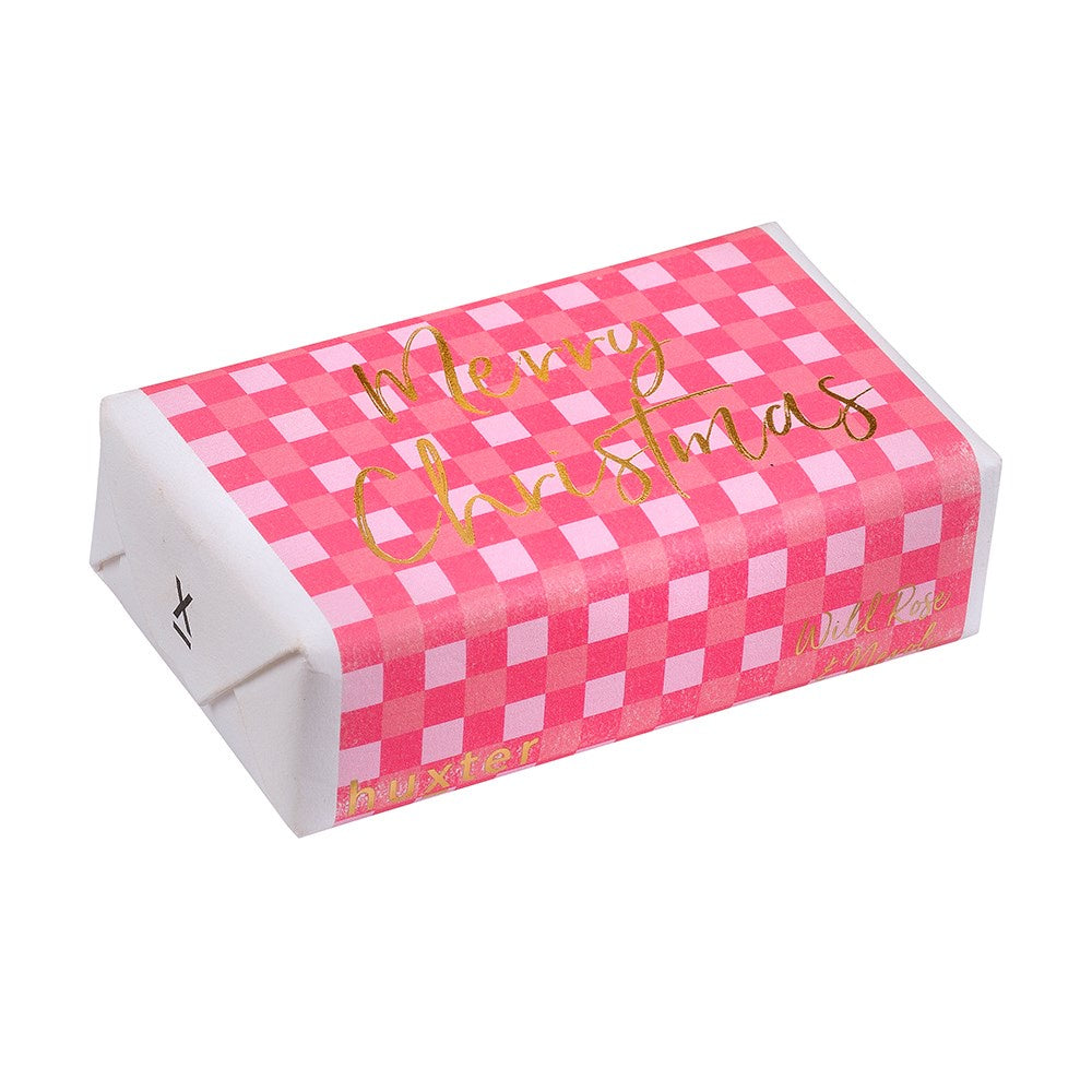 Huxter 'Raspberry Checks, Gold Foil' Merry Christmas Wrapped Fragranced Soap