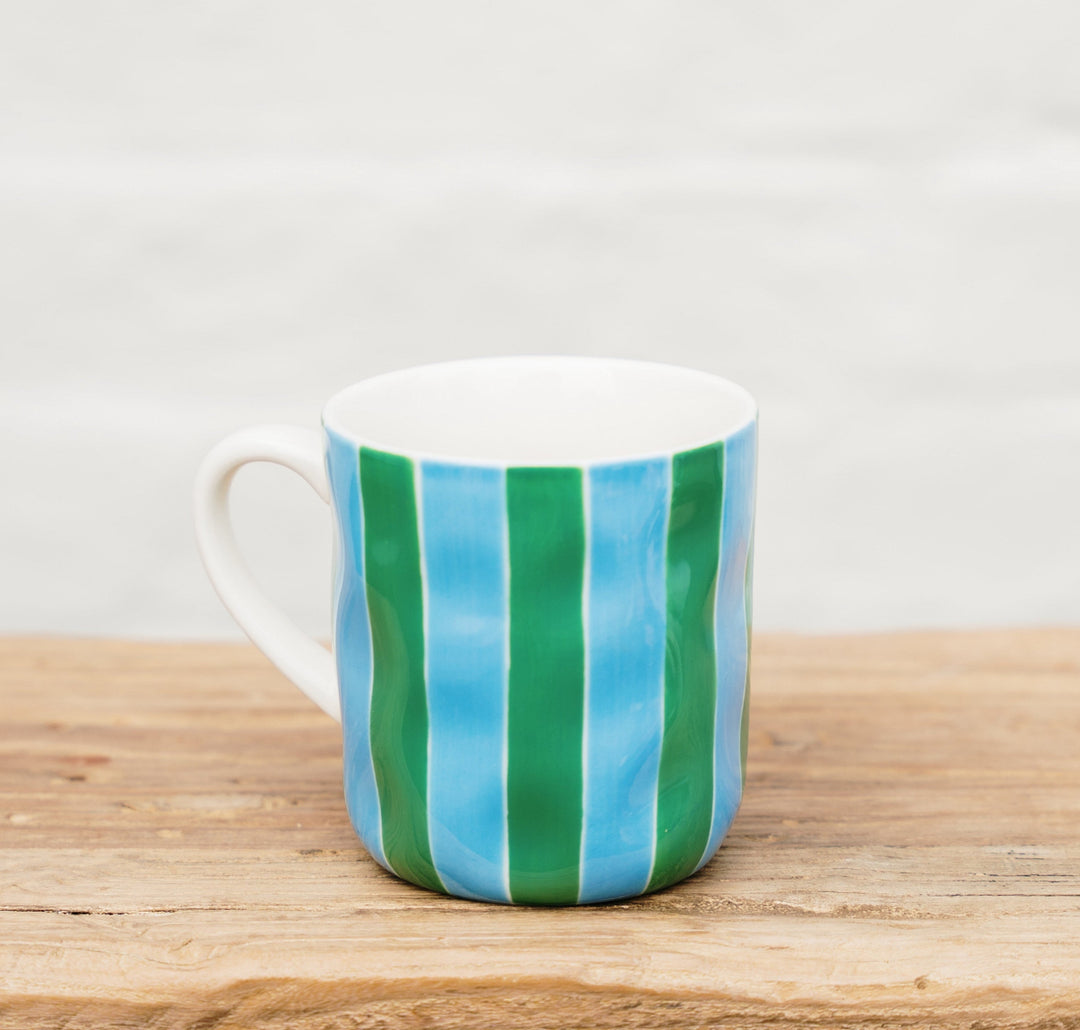 Mug- Green & Cornflower Stripe