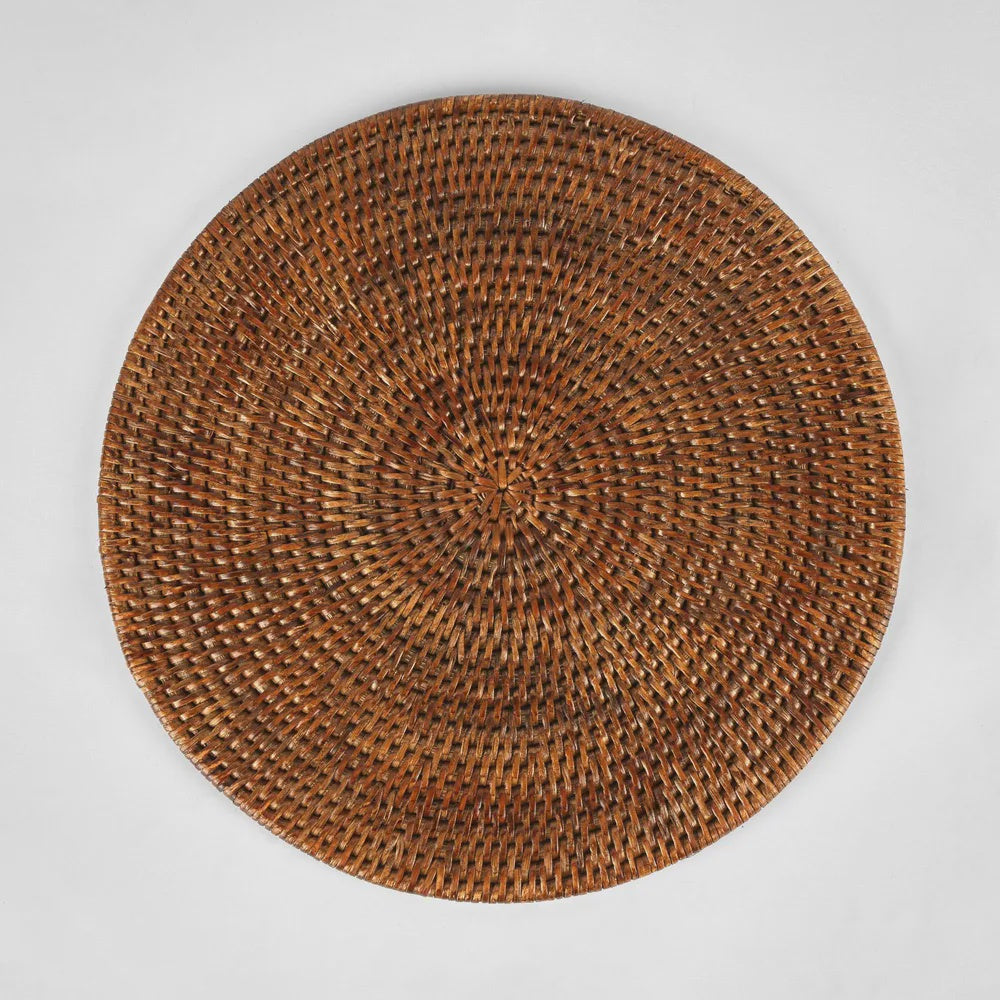Paume Rattan Round Placemat - Antique Brown