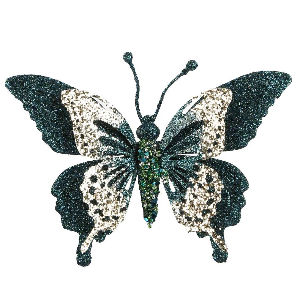 Sheena Glitter Clip on Butterfly - Peacock