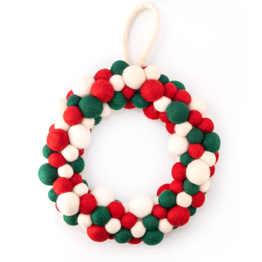 Wreath Large-Green White Red Balls
