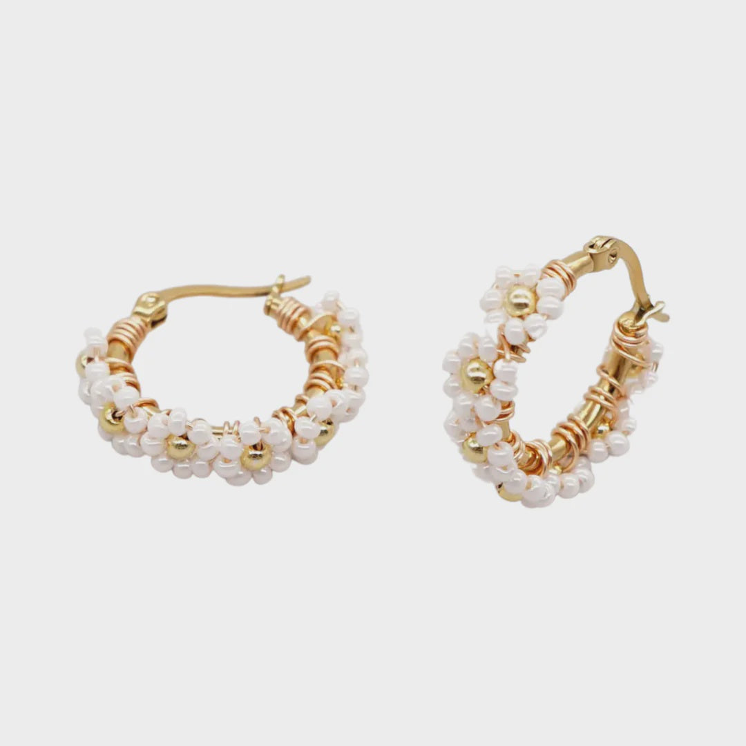 Gold Flower Hoop Earrings - 009