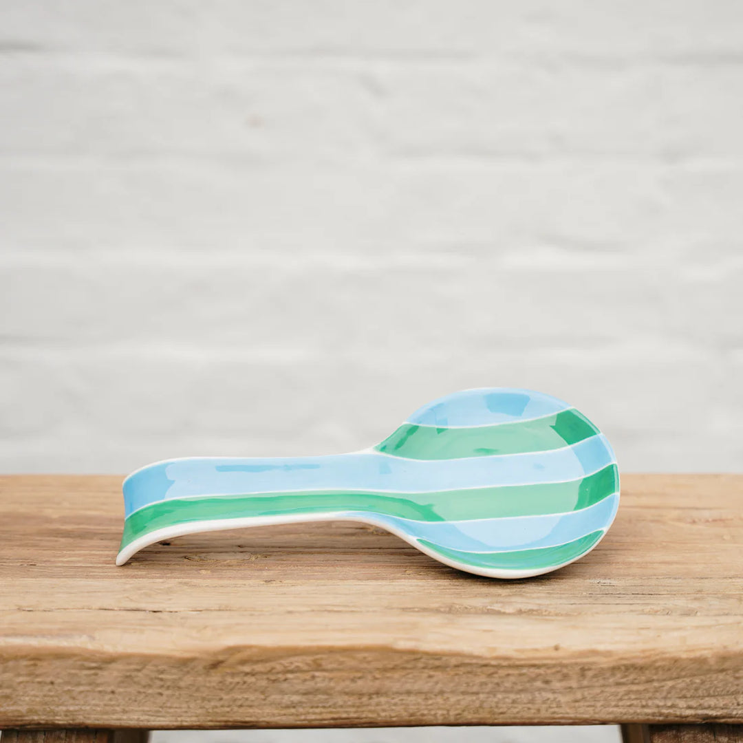 Spoon Rest - Green & Cornflower Stripe