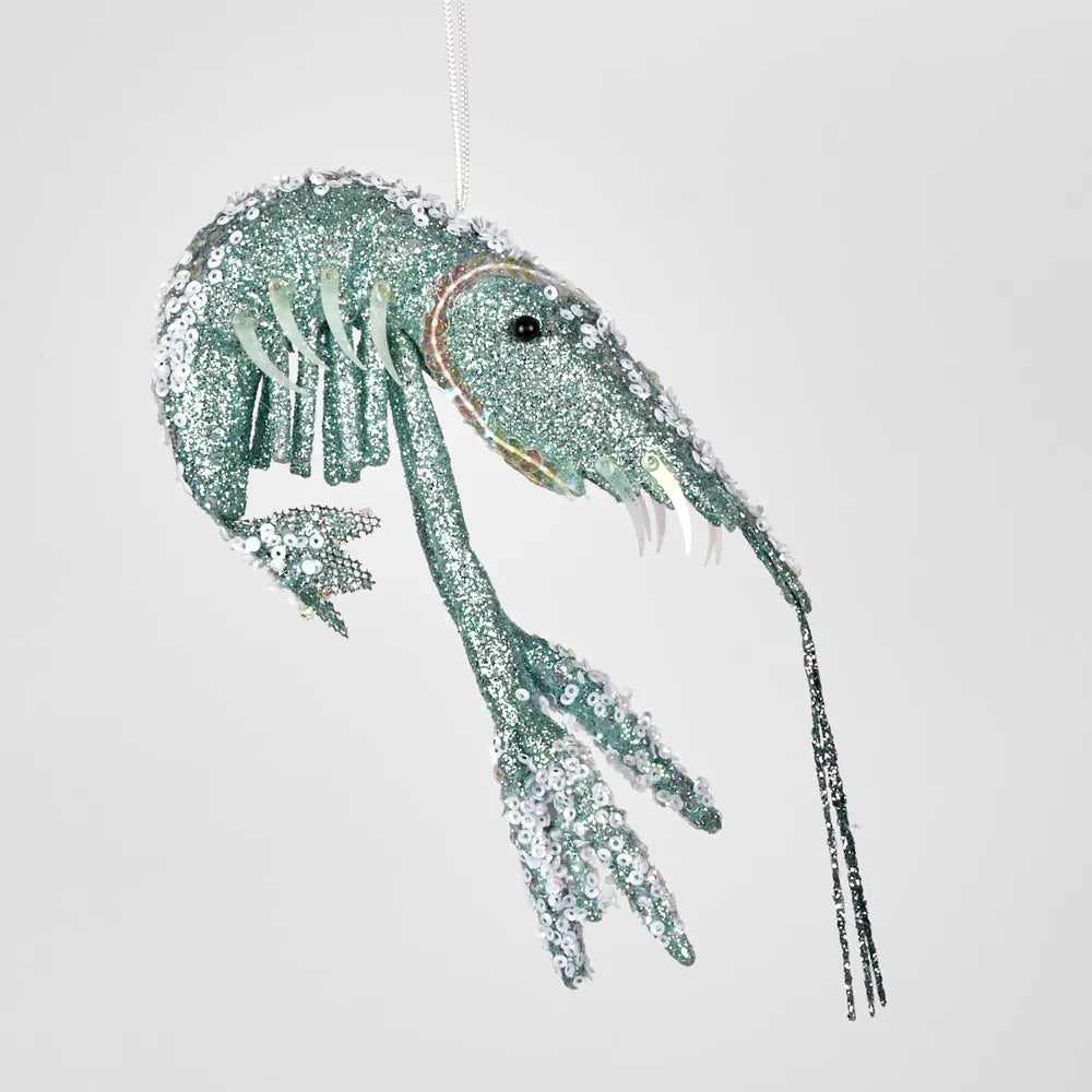 Lester Glitter Prawn Ornament - Mint Green