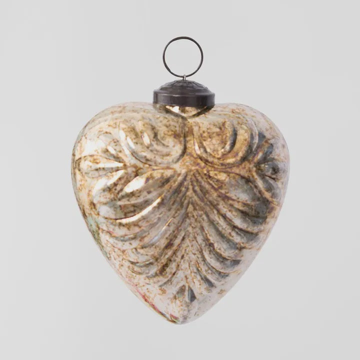 Pattern Heart Glass Decoration - Gold