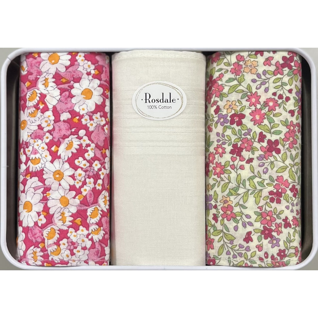 Ladies 3 in a Tin Armando Handkerchiefs - Gold Floral