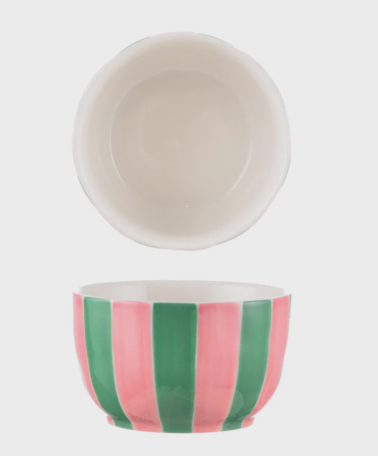 Small Bowl - Pink & Green Stripe