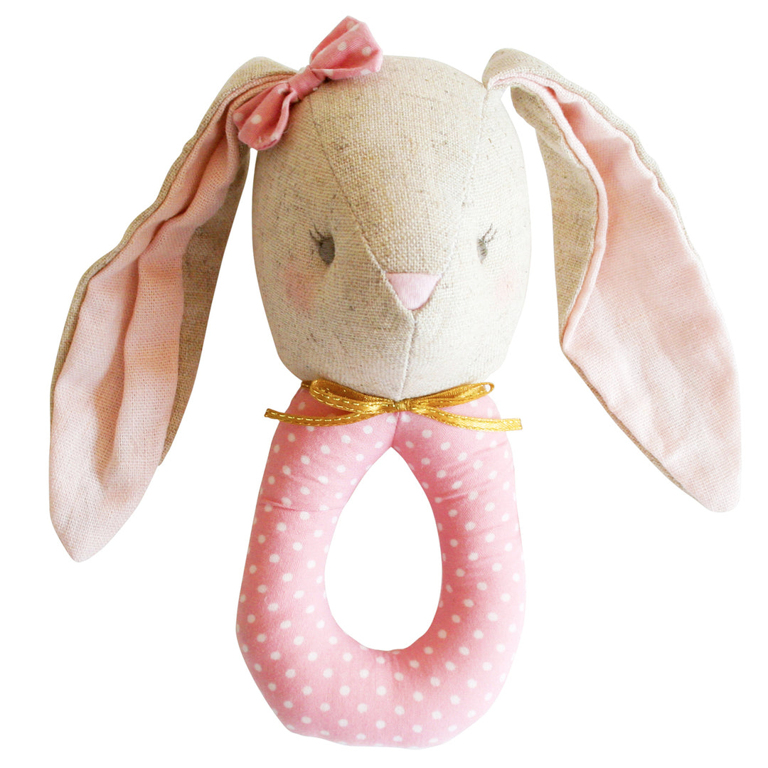 Linen Baby Pearl Grab Rattle Blush by Alimrose