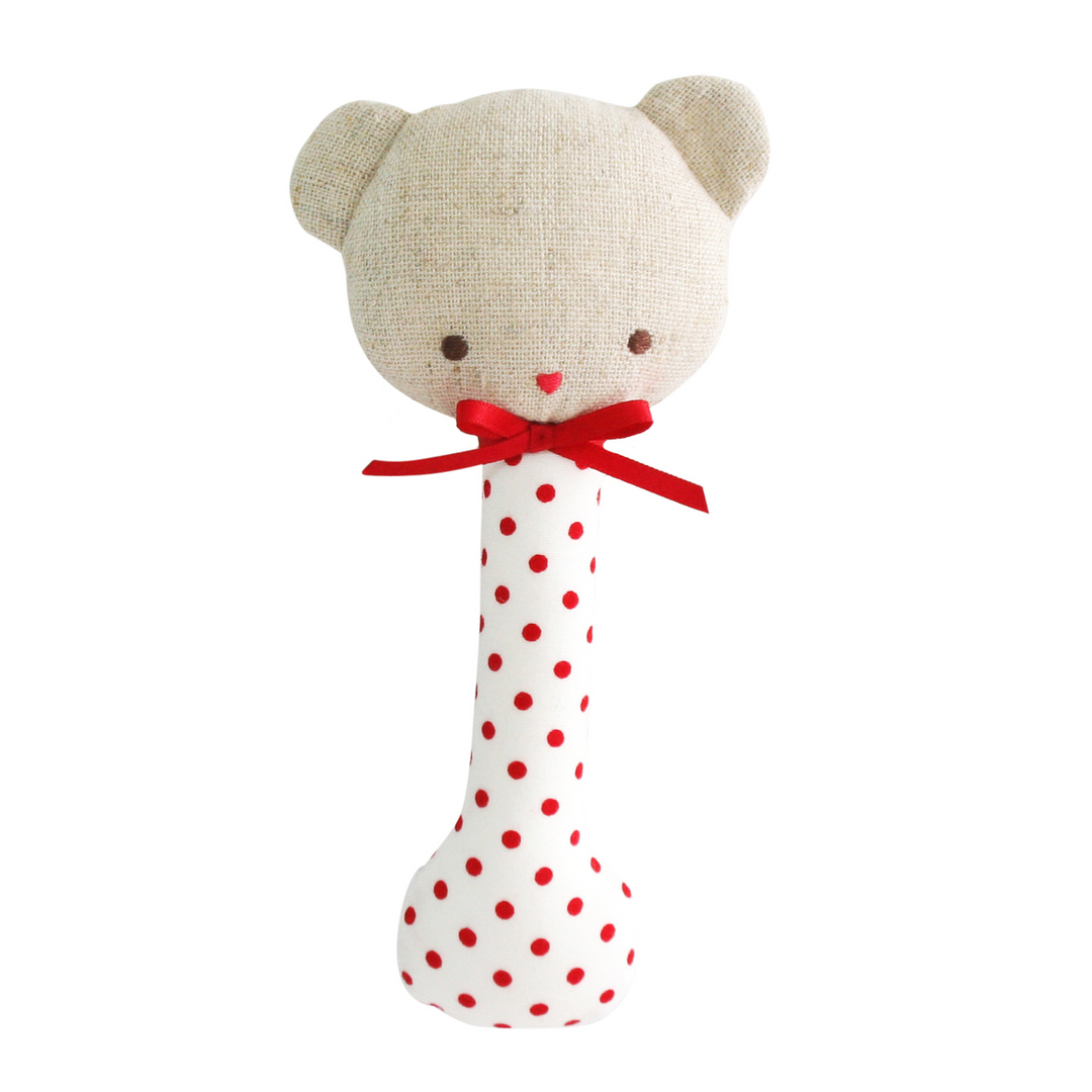 Baby Bear Stick Rattle - Red Spot