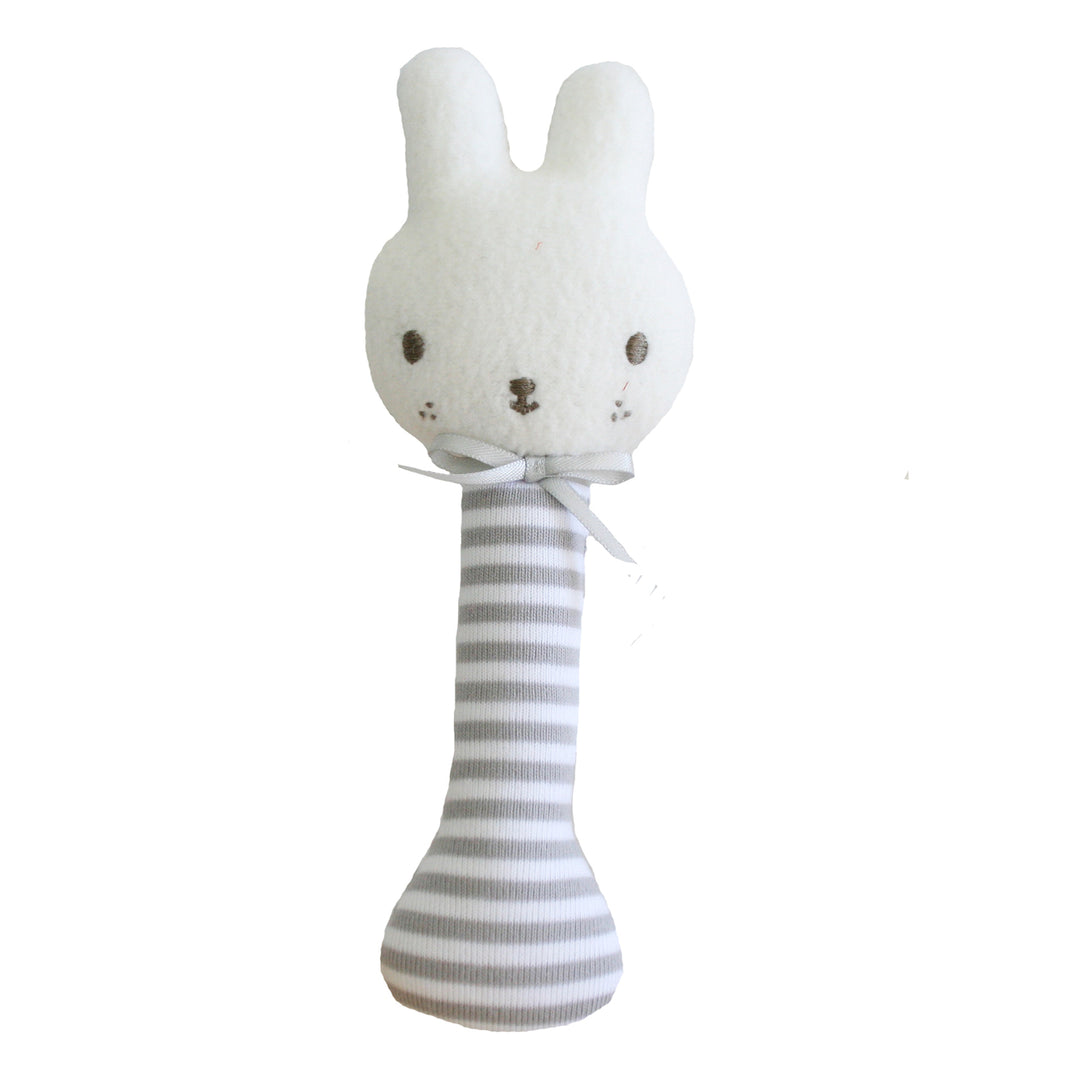 Baby Bunny stick Rattle - Grey Stripe