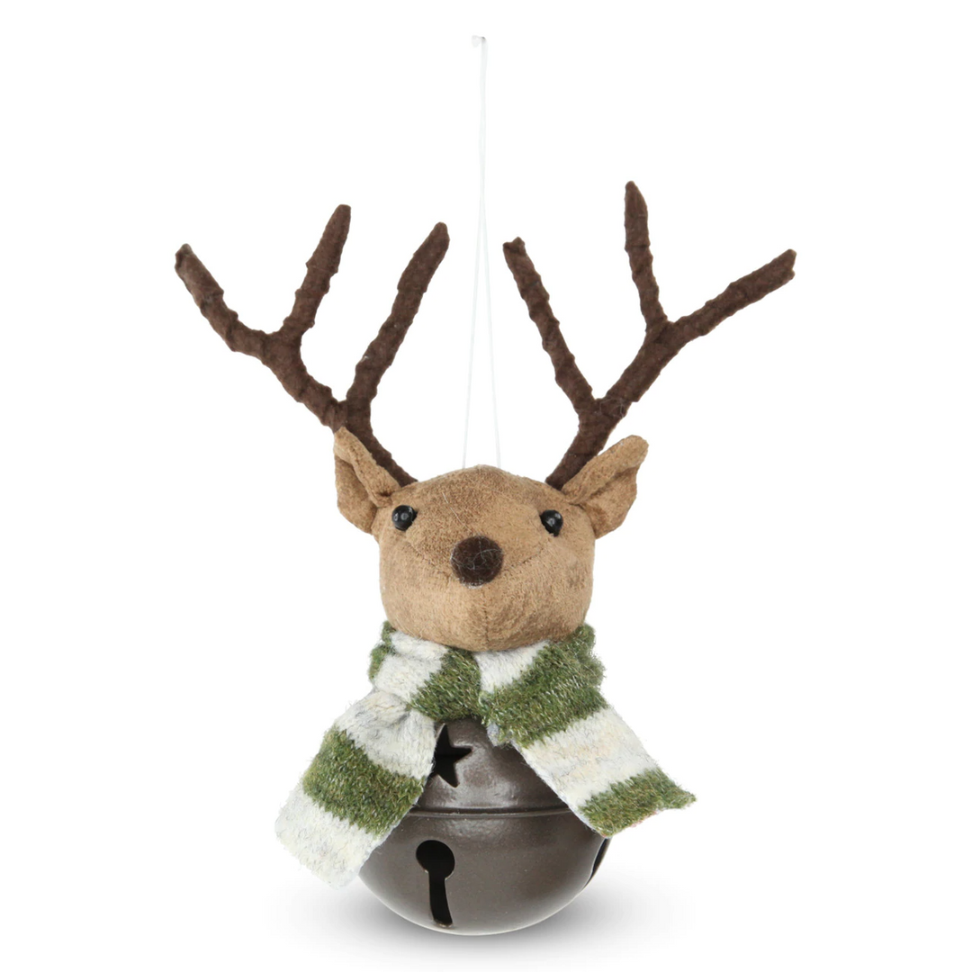 Fabric Woodland Hanging Reindeer Bell - Stripe Scarf