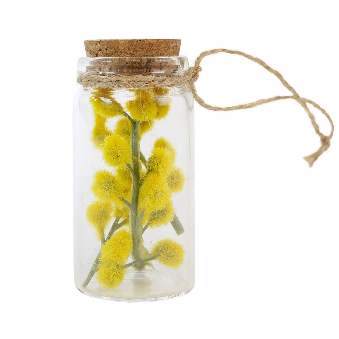 Glass Hanging Wattle Jar - Yellow