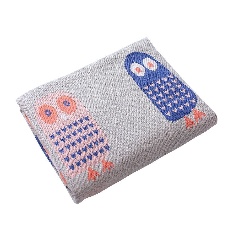 Hoot Owl Knit Cotton Blanket