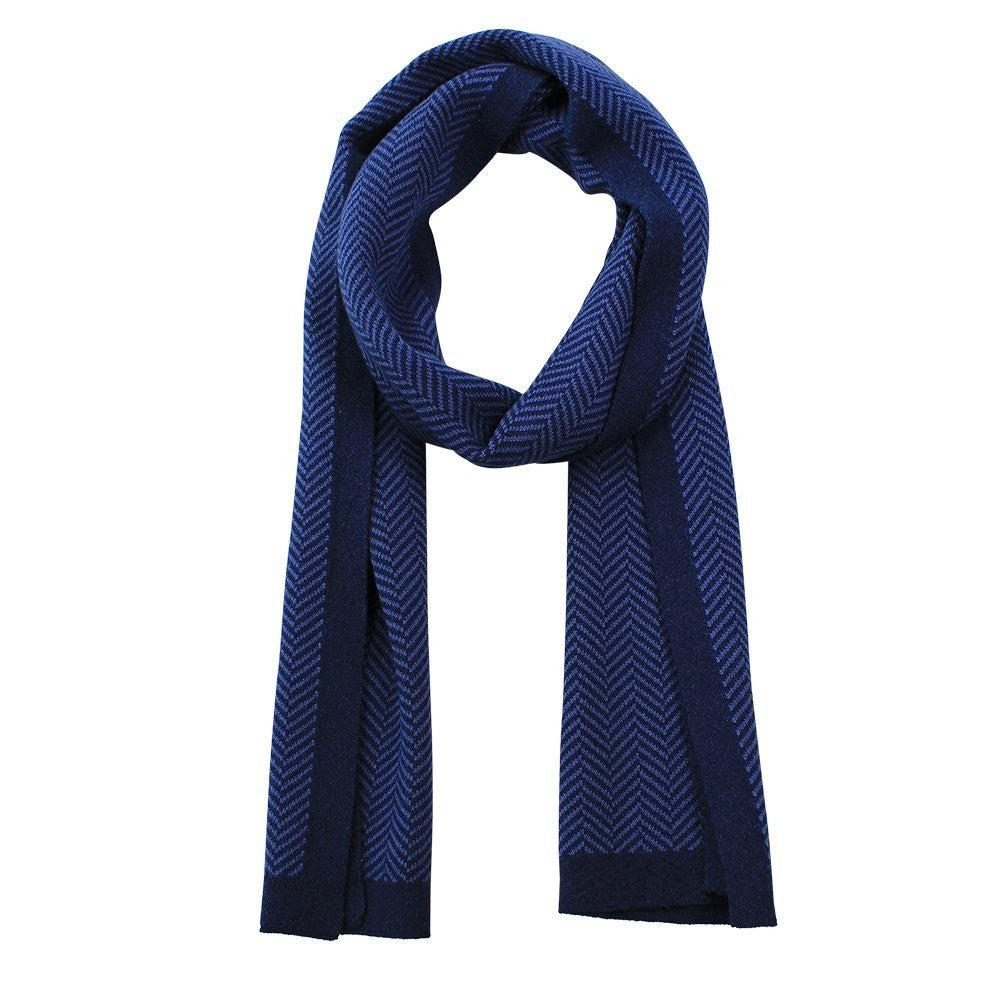 Herringbone Cotton Chevron Knit Scarf - Navy