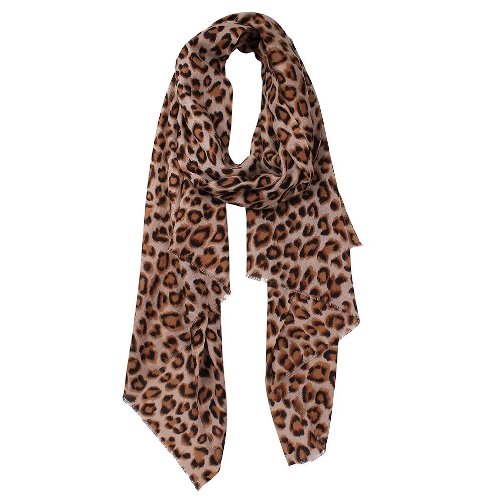 Animal Print Wool Silk Scarf - Brown