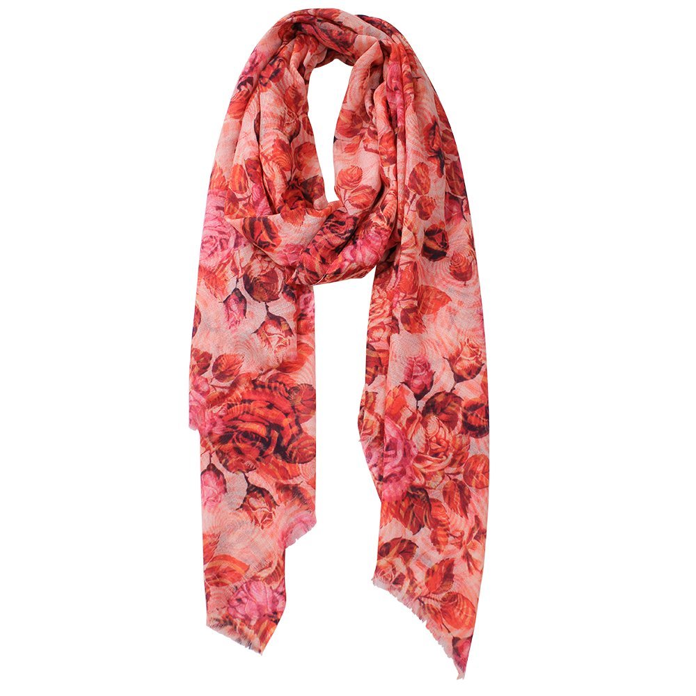 Bloom Wool Silk Digital Print Wrap - Coral