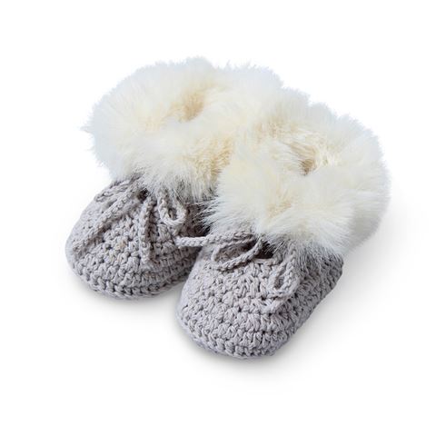 Pookie Faux Fur Hand Crochet Cotton Bootees - Grey by D-Lux