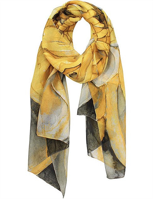 Dlux Fleur Silk Flower Print Scarf - Yellow