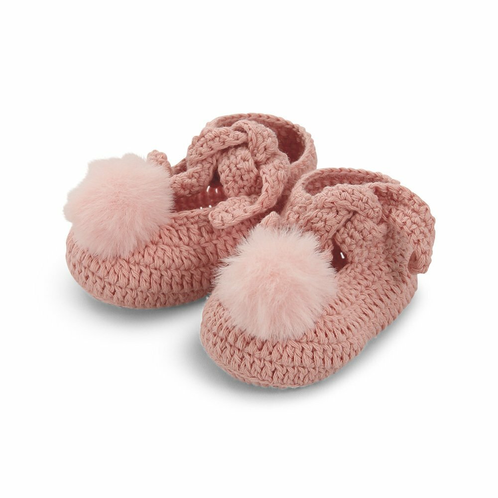 Dlux Ollie Faux Fur Pom Pom Cotton Bootees - Peach