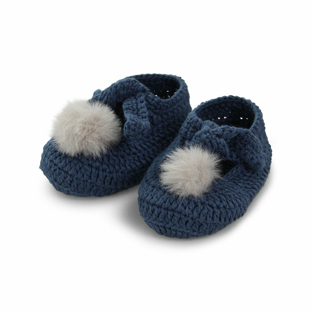 Dlux Ollie Faux Fur Pom Pom Cotton Bootees - Denim