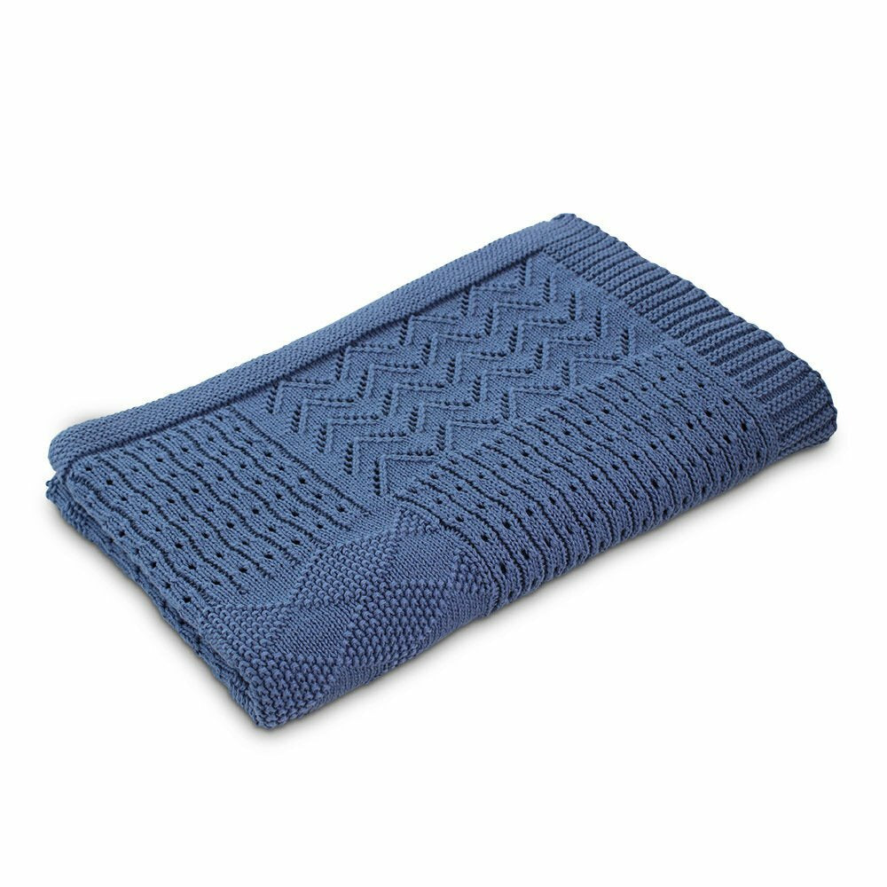 Dlux Baby Jessie Cotton Knitted Stroller Blanket - Blue