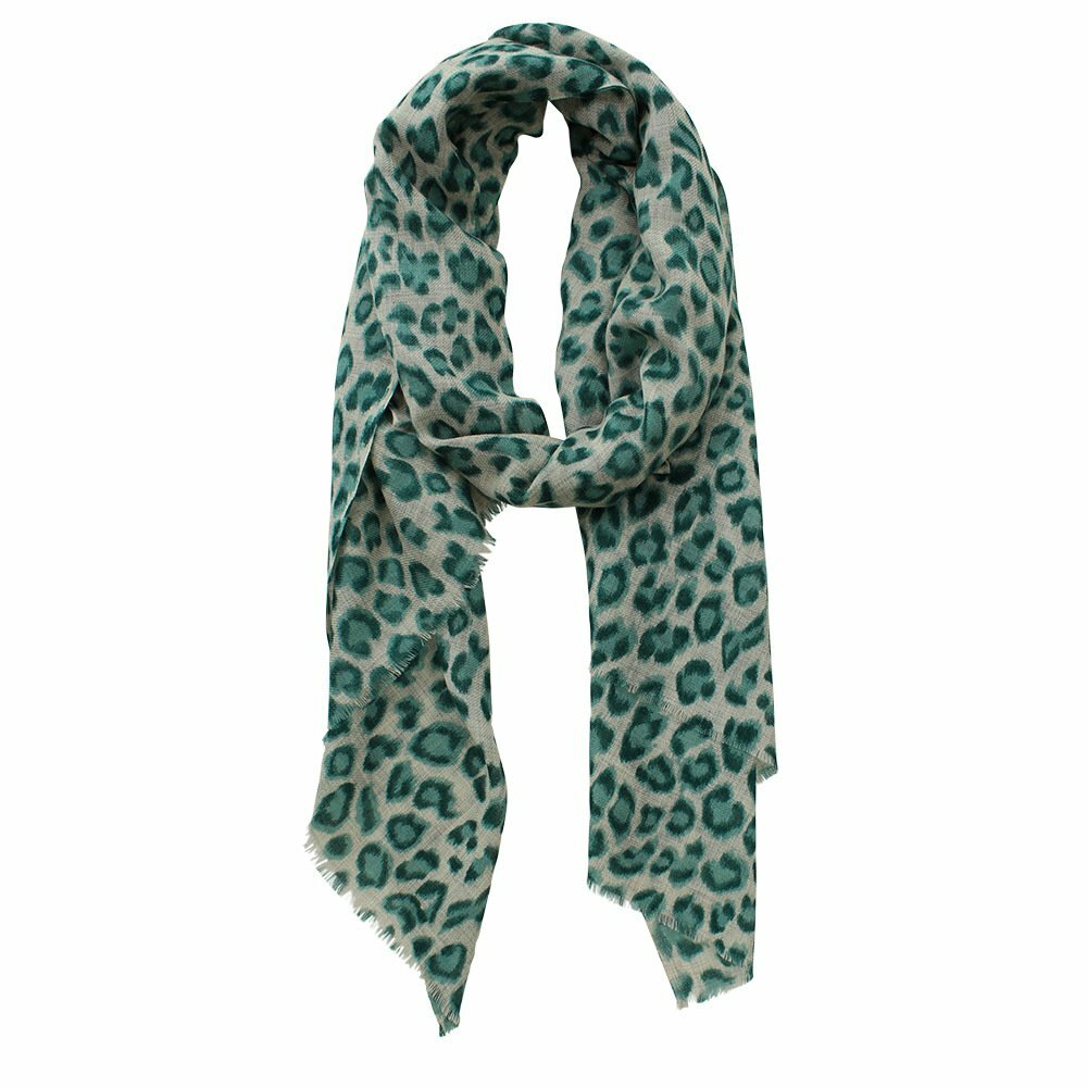 Animal Print Wool Silk Scarf - Forest