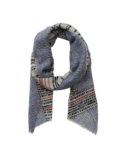 Dlux Dallas Dobby Weave Printed Wool Wrap - Navy