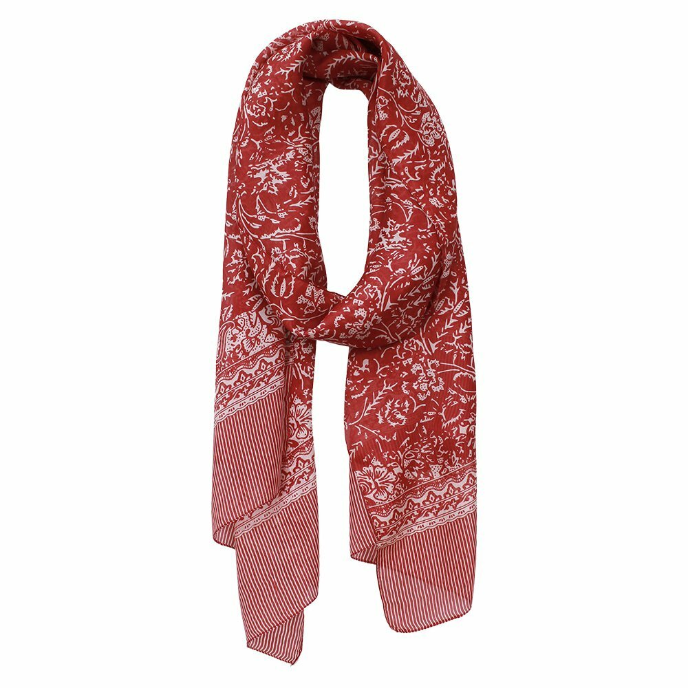 Maggie Silk Hand Printed Scarf - Rust