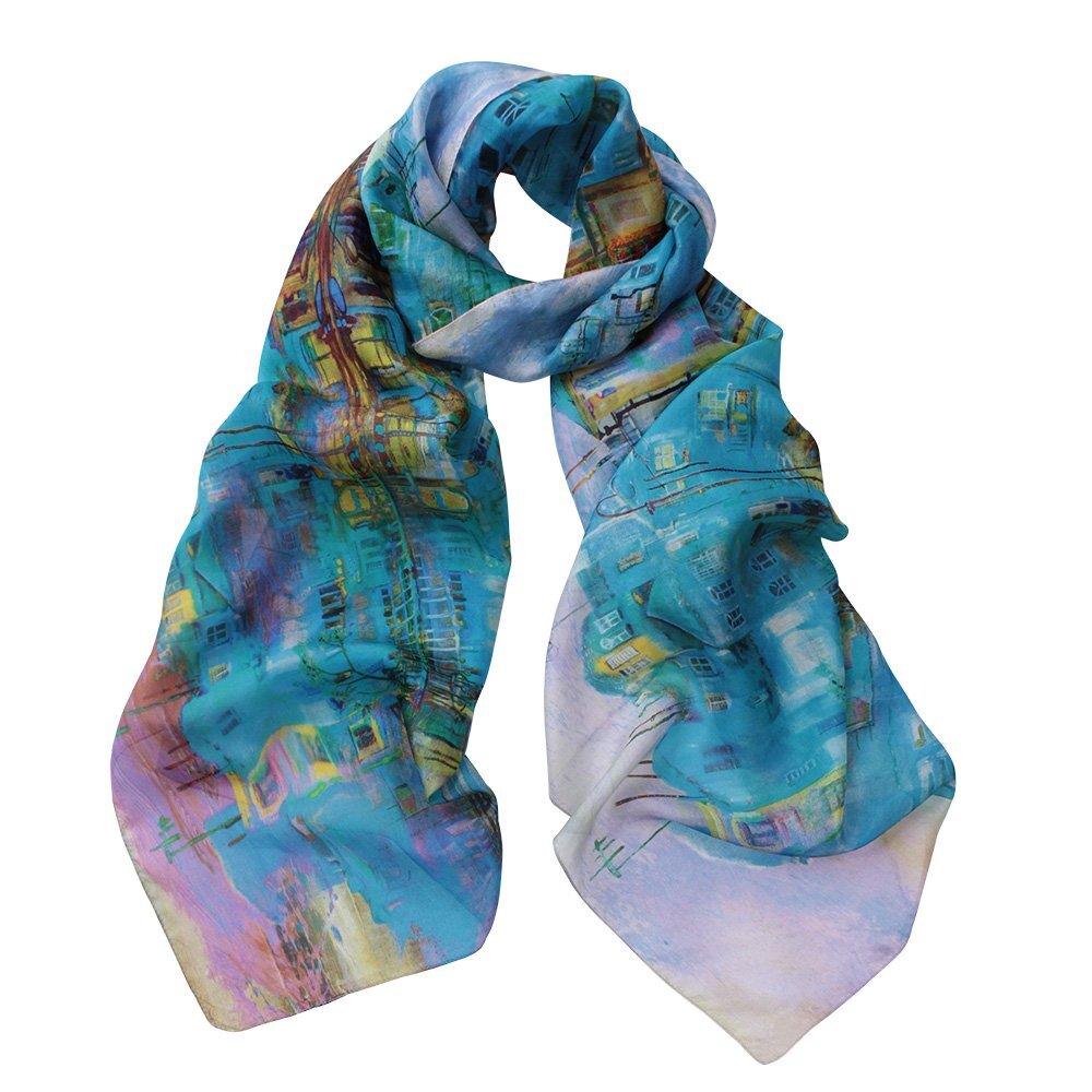 D-Lux Perfecto City Scene Silk Scarf - Turquoise
