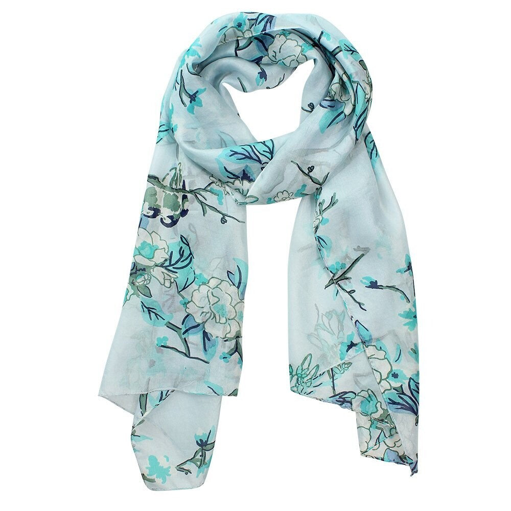 D-Lux Kyoto Flower Print Silk Scarf - Sage