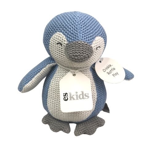 Knitted Penguin Rattle - Blue