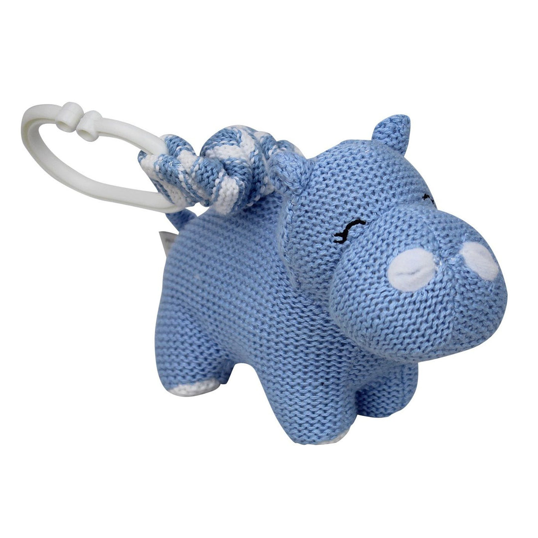 Knitted Hippo Pram Toy - Blue