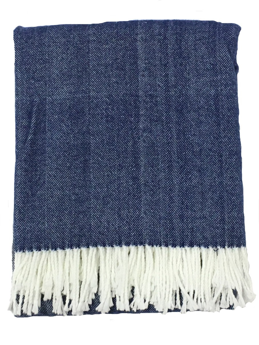 The Adirondack Herringbone Woven Throw - Harbour Blue
