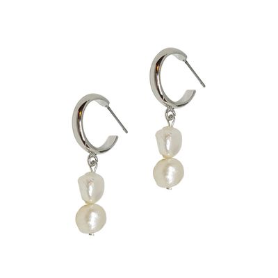 Irreg Pearl Drop Hoop Silver