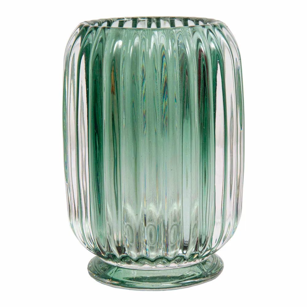 Tall Ridged Tealight Holder - Emerald