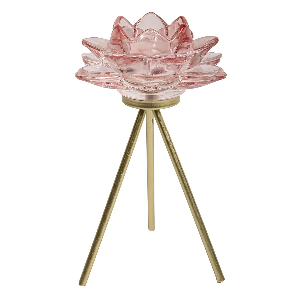 Rose Tlite Holder on Stand - Pink