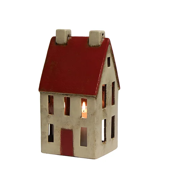 Alsace Tea Light Tall Chalet Red White