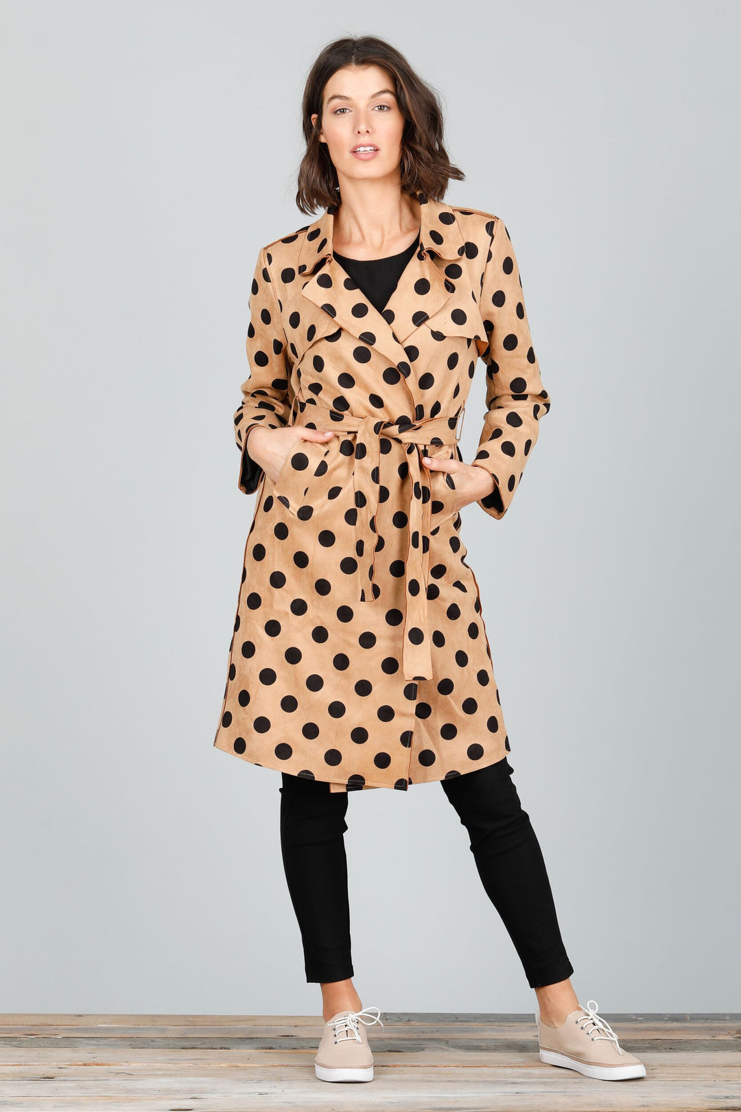 Brave & True Safari Trench Coat - Tan Suade with Black Spot