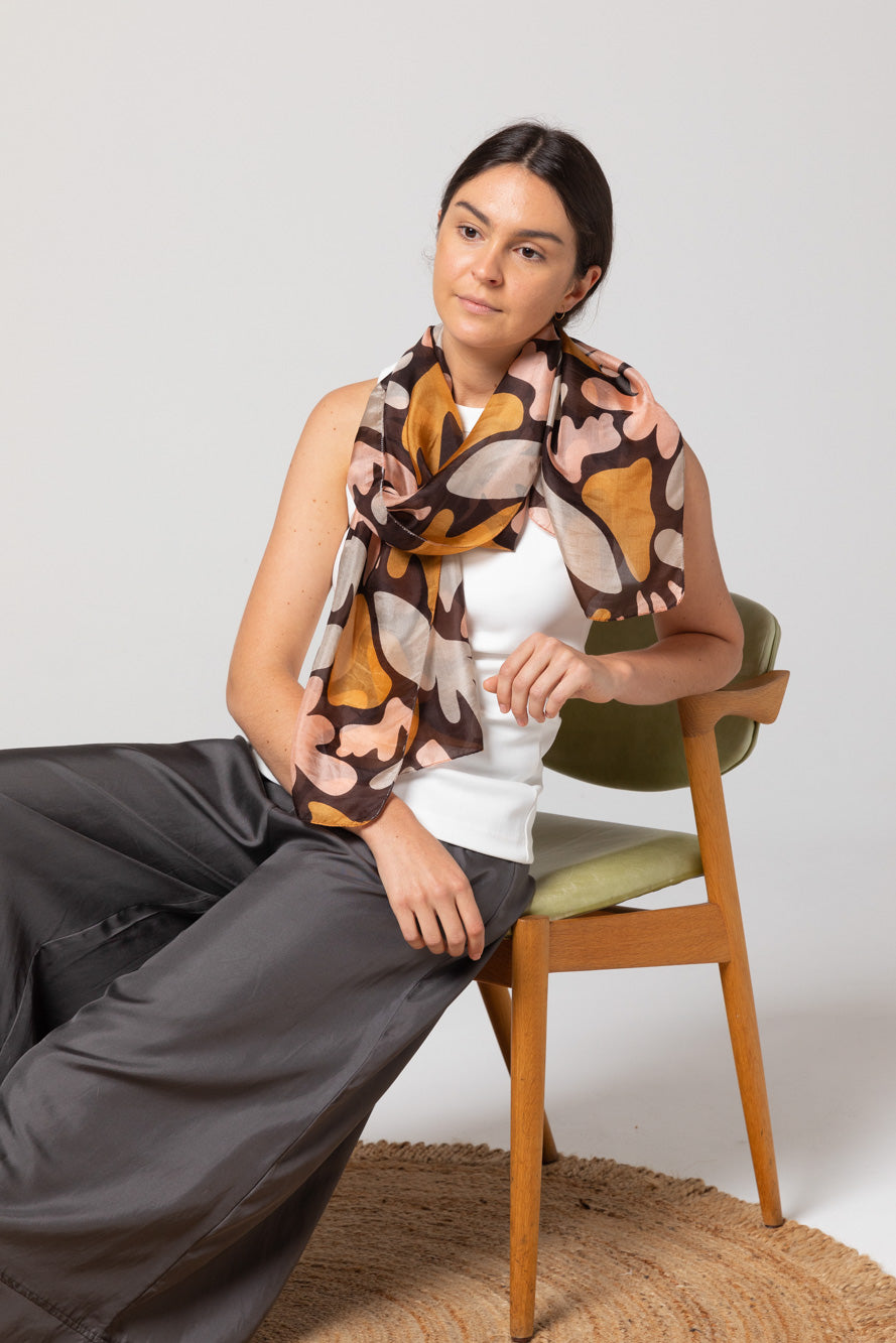 Organic Form Silk Scarf - Chocolate