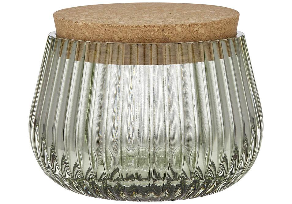 Zephyr Ribbed Green Glass 8cm Canister