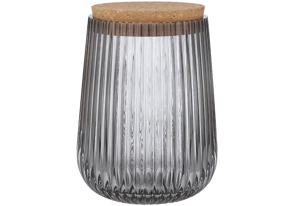 Zephyr Ribbed Charcoal Glass 15cm Canister