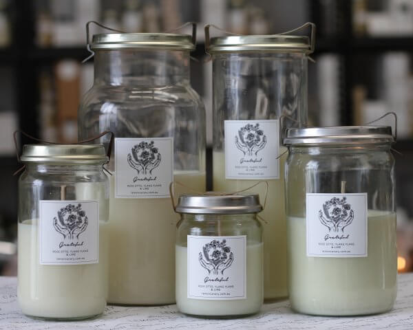 Organic Ylang Ylang; Geranium; Lime & Rose Otto Grateful Vintage Candle - 500g by Lemon Canary