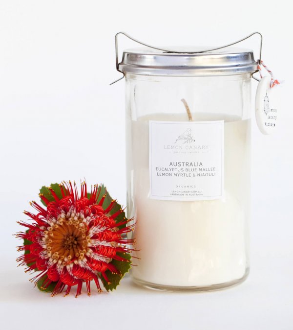 Organic Eucalyptus; Lemon Myrtle; Niaouli & Sandalwood Australia Vintage Candle - 500g by Lemon Canary