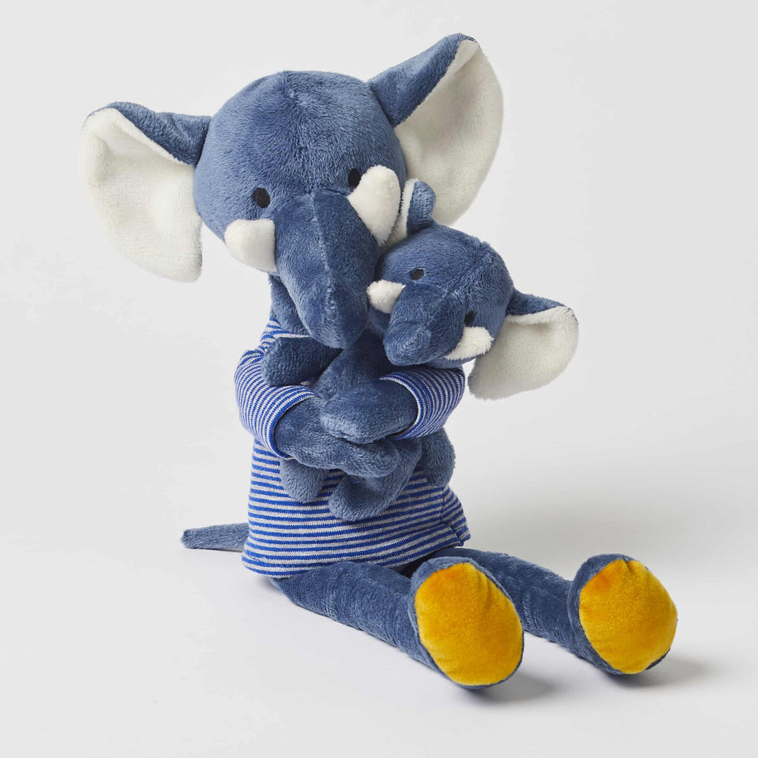 Navy Plush Elephant with Baby