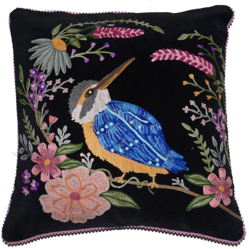 Ruby Star Kingfisher Black Velvet Cusion