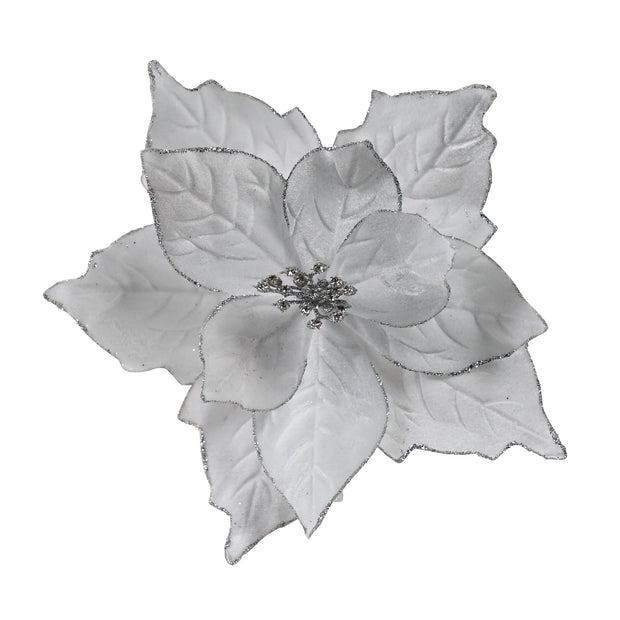 Fabric Clip Poinsettia with Silver Edge