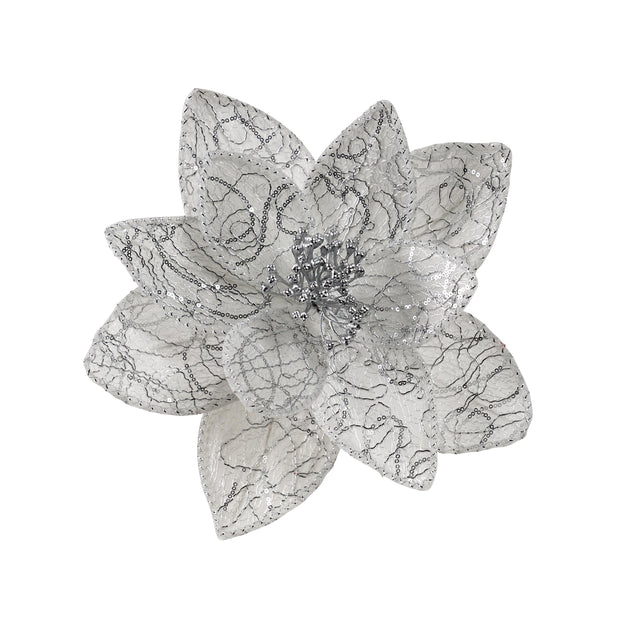 Fabric Clip Poinsettia with Silver Lines