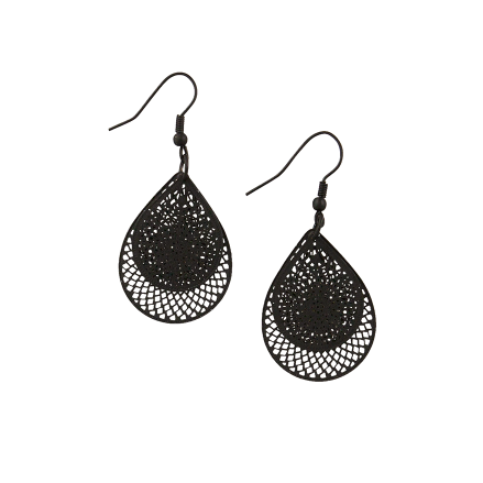 Black Teardrop Web Earrings