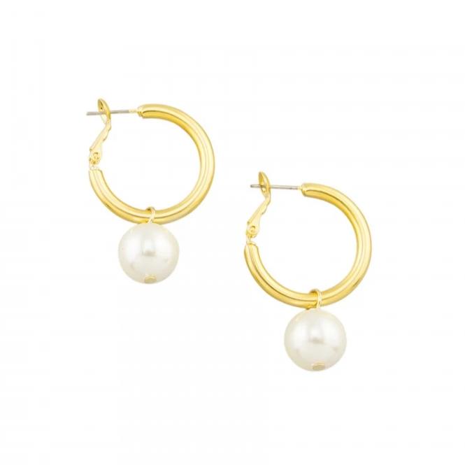 Tiger Tree Gold Hoop & Pearl Earrings
