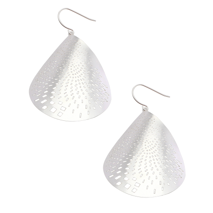 Tiger Tree Silver Curved Teardrop Earrings